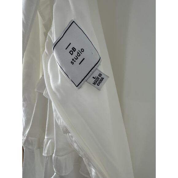 DB studio charmeuse ruffle mini dress back tie Perfect for a bride to be szL - Picture 14 of 16